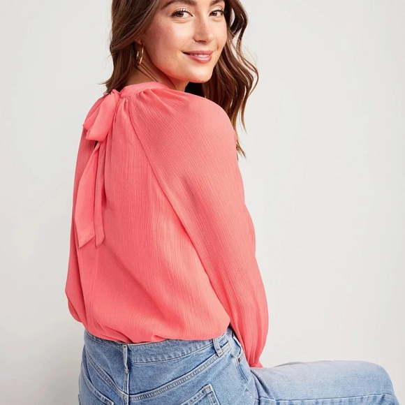 OLD NAVY Shirred Mock-Neck Tie-Back Blouse Size 2XL NEW - Picture 3 of 16